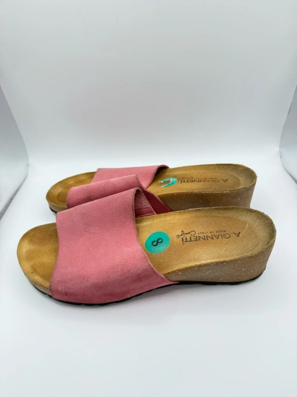 A. Giannetti Rose Pink Suede‎ Slide Wedge Sandals Women’s Size 8 Cork